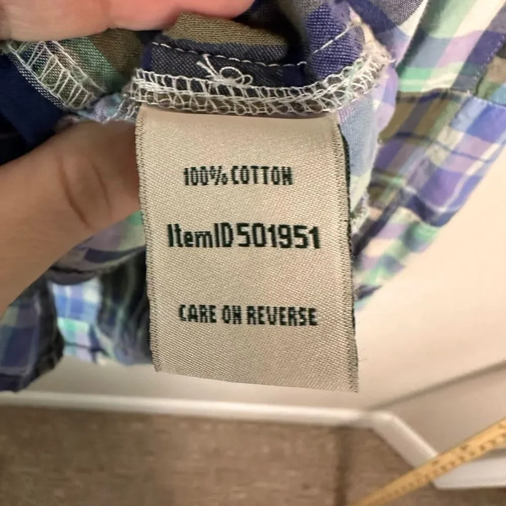 L.L. Bean Plaid Patchwork Button Down Shirt Small Petite Blue Purple 100% Cotton - Picture 6 of 8